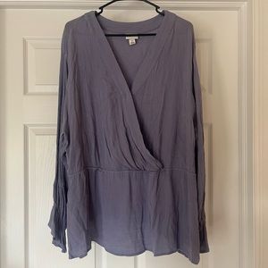 Ava & Viv long sleeve dress shirt with button at chest and flared sleeves